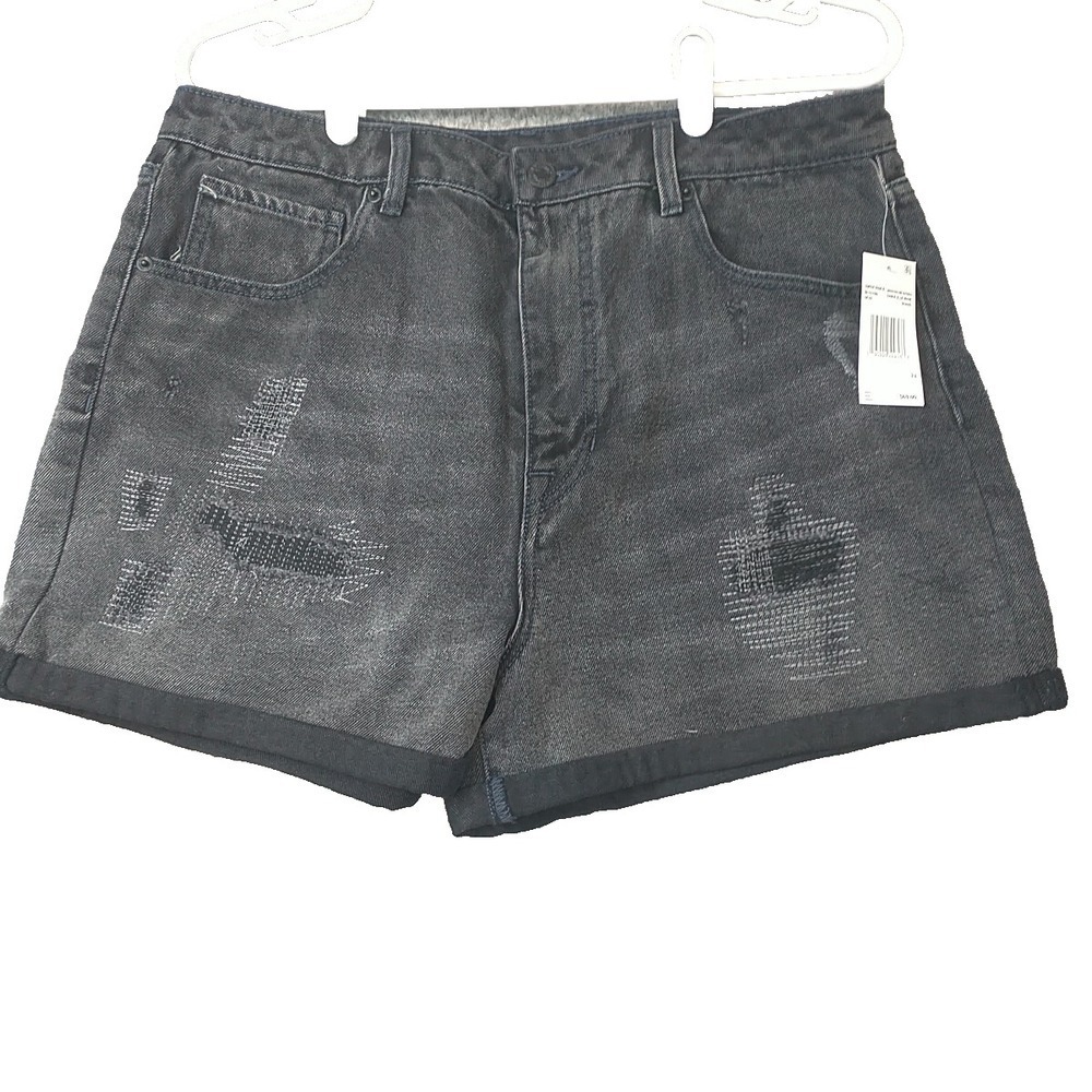 Buffalo David Bitton Joanna Super High Rise Denim Shorts Black Distressed 33"